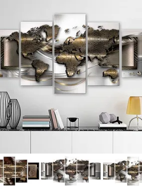 5 Panels Wall Art Canvas Prints Posters Painting Artwork Picture Abstract Gold World Map Modern Home Decoration DÃ©cor Rolled Canvas With Stretched Frame
