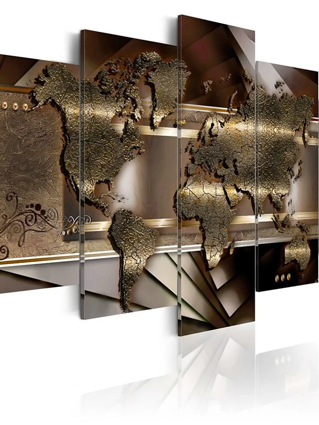 5 Panels Wall Art Canvas Prints Posters Painting Artwork Picture Abstract Gold World Map Modern Home Decoration DÃ©cor Rolled Canvas With Stretched Frame