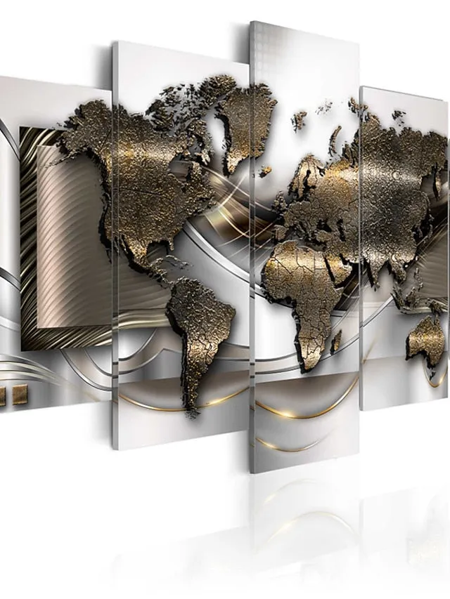 5 Panels Wall Art Canvas Prints Posters Painting Artwork Picture Abstract Gold World Map Modern Home Decoration DÃ©cor Rolled Canvas With Stretched Frame