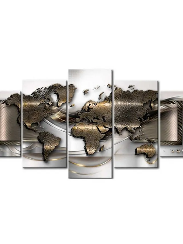 5 Panels Wall Art Canvas Prints Posters Painting Artwork Picture Abstract Gold World Map Modern Home Decoration DÃ©cor Rolled Canvas With Stretched Frame