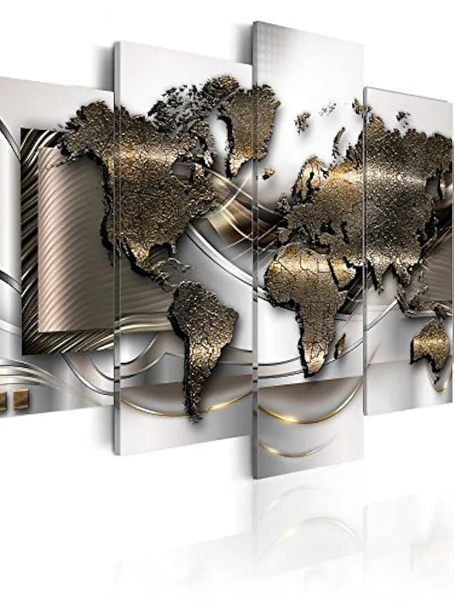 5 Panels Wall Art Canvas Prints Posters Painting Artwork Picture Abstract Gold World Map Modern Home Decoration DÃ©cor Rolled Canvas With Stretched Frame