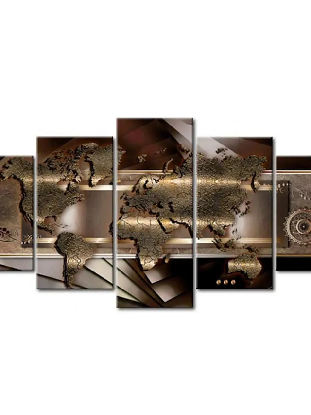 5 Panels Wall Art Canvas Prints Posters Painting Artwork Picture Abstract Gold World Map Modern Home Decoration DÃ©cor Rolled Canvas With Stretched Frame