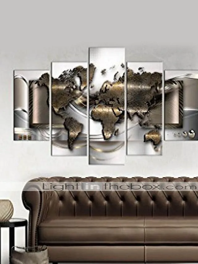 5 Panels Wall Art Canvas Prints Posters Painting Artwork Picture Abstract Gold World Map Modern Home Decoration DÃ©cor Rolled Canvas With Stretched Frame