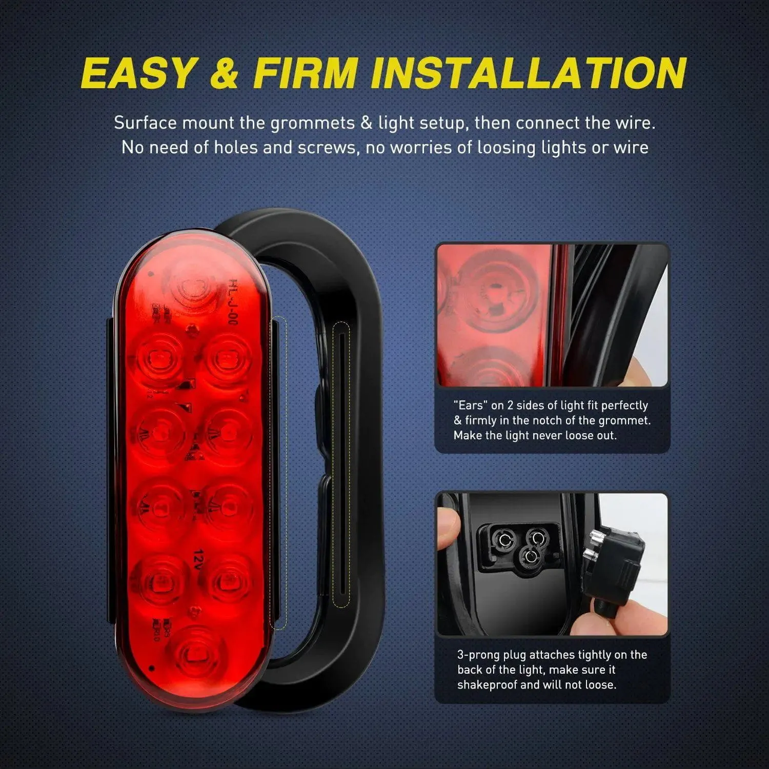 6 Inch Oval Red LED Trailer Tail Lights (2 Pairs)