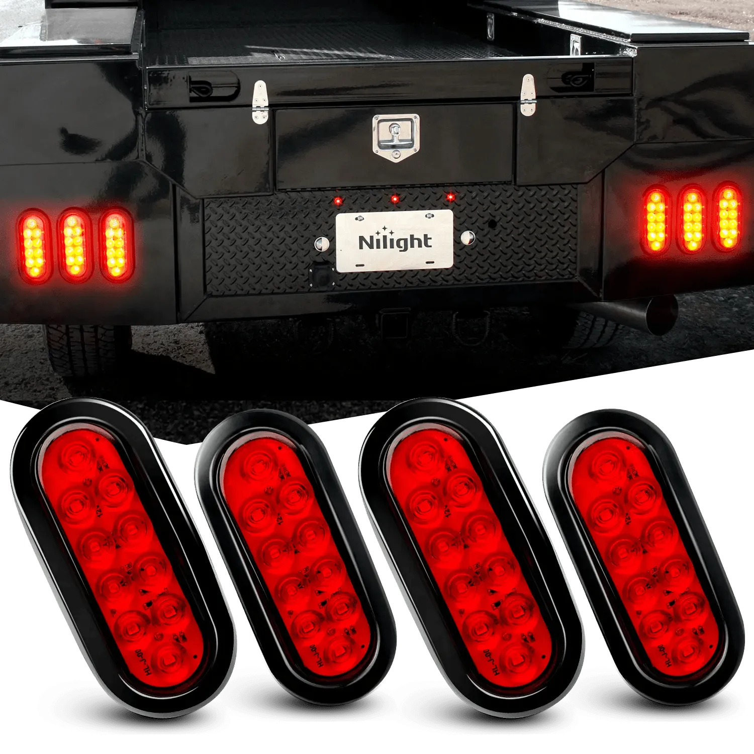6 Inch Oval Red LED Trailer Tail Lights (2 Pairs)