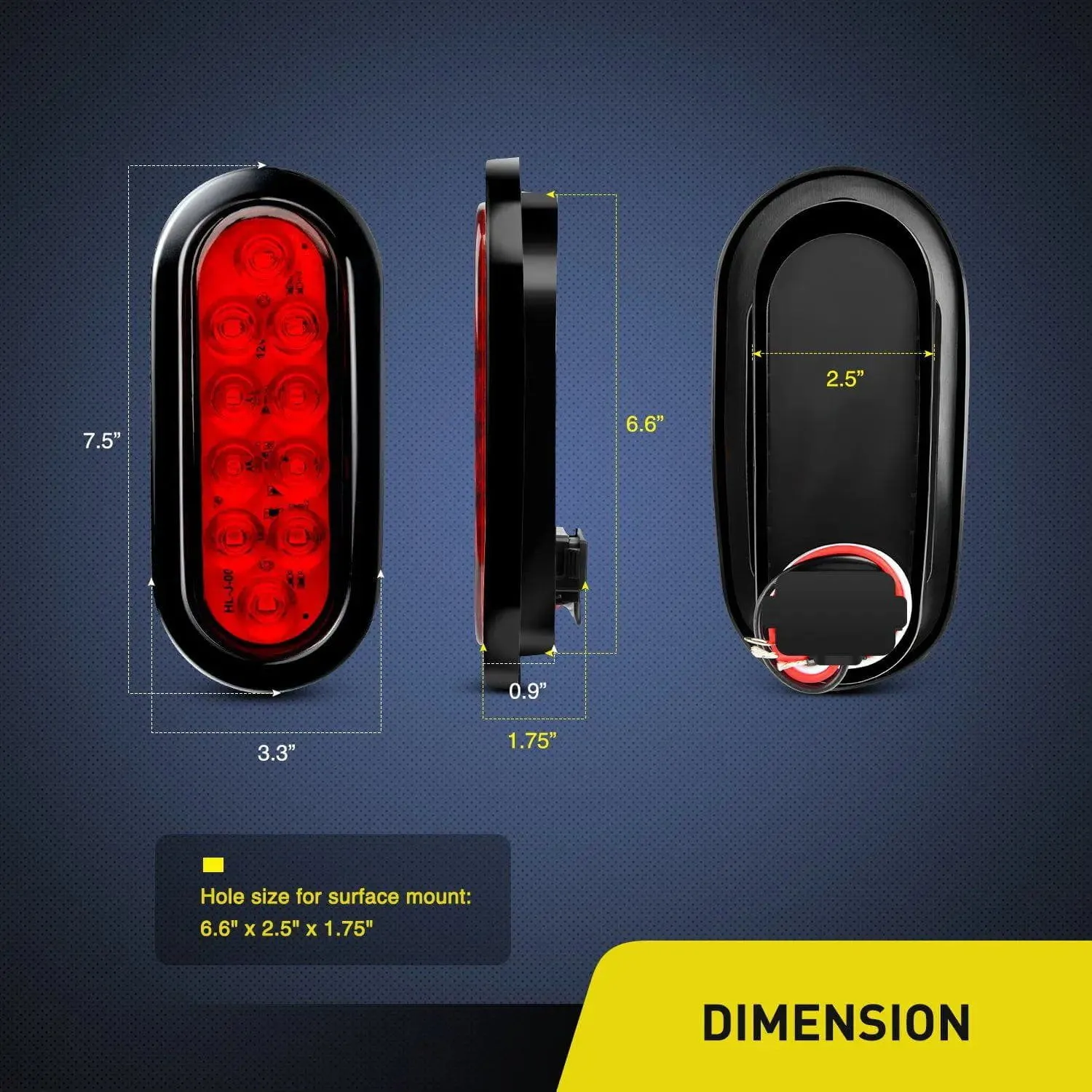 6 Inch Oval Red LED Trailer Tail Lights (2 Pairs)