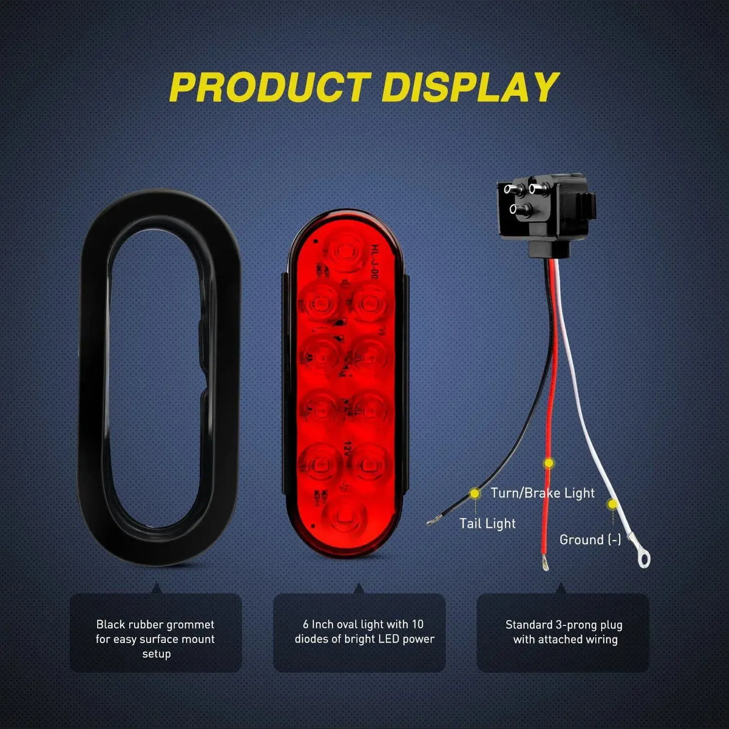 6 Inch Oval Red LED Trailer Tail Lights (2 Pairs)