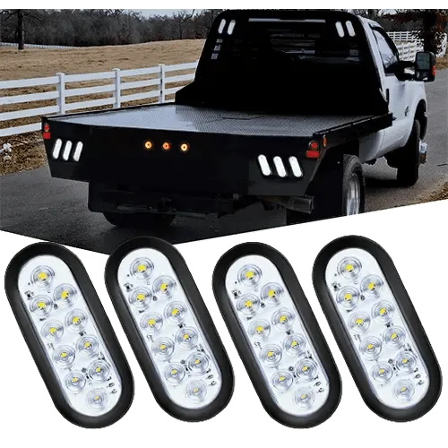 6 Inch Oval White LED Trailer Tail Lights (2 Pairs)