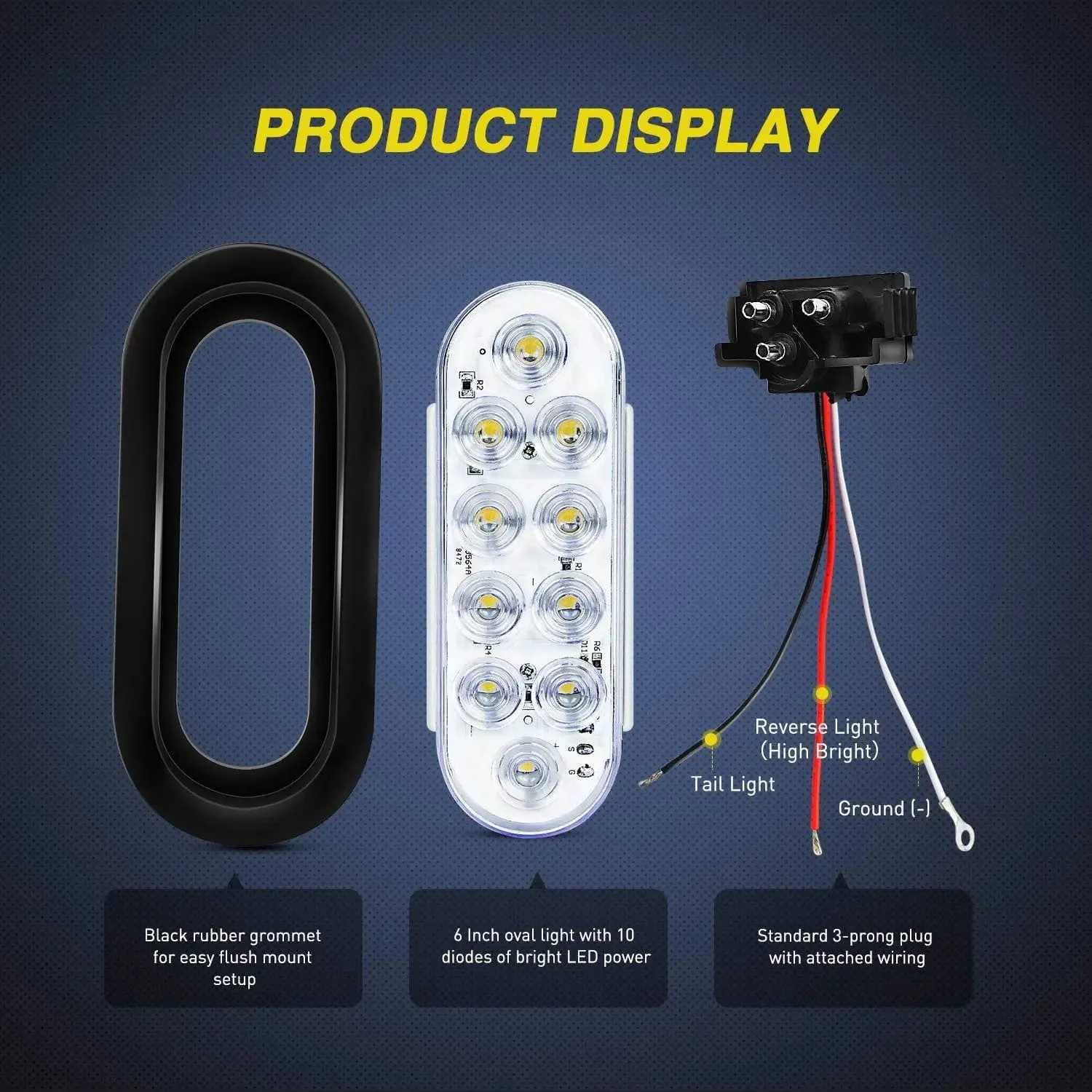 6 Inch Oval White LED Trailer Tail Lights (2 Pairs)