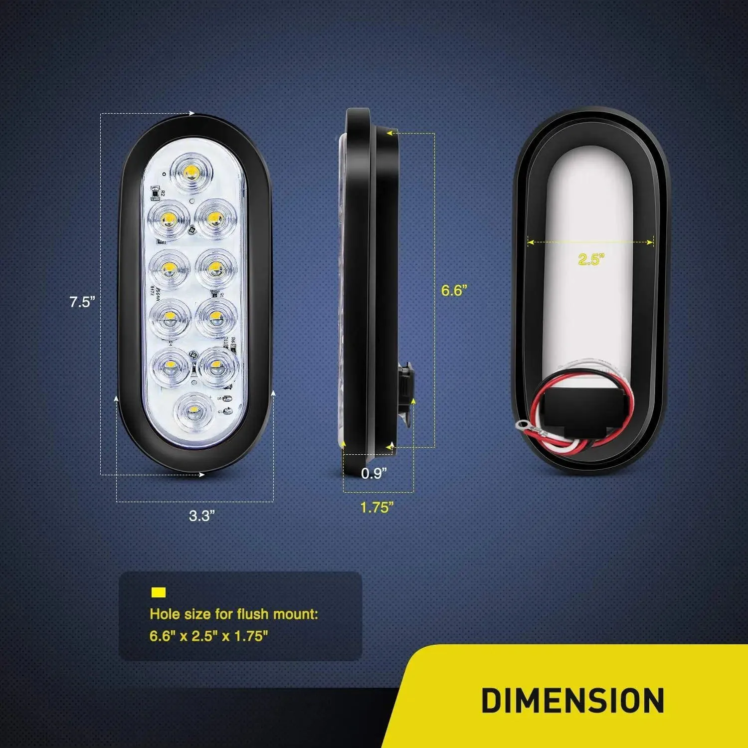6 Inch Oval White LED Trailer Tail Lights (2 Pairs)