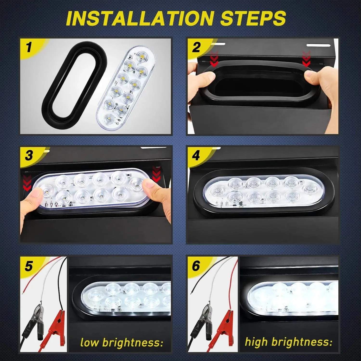 6 Inch Oval White LED Trailer Tail Lights (2 Pairs)