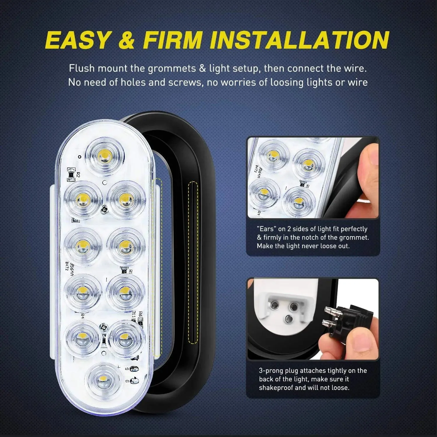 6 Inch Oval White LED Trailer Tail Lights (2 Pairs)