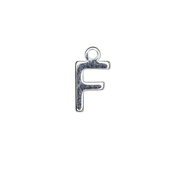 Alphabet Pendant, Letter "F" 8.5mm, Silver Plated (1 Piece)