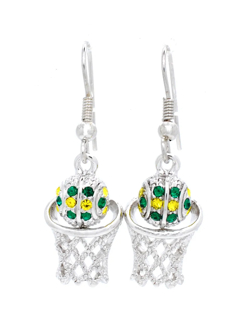 Basketball Hoop Earrings DANGLE - Green/Gold