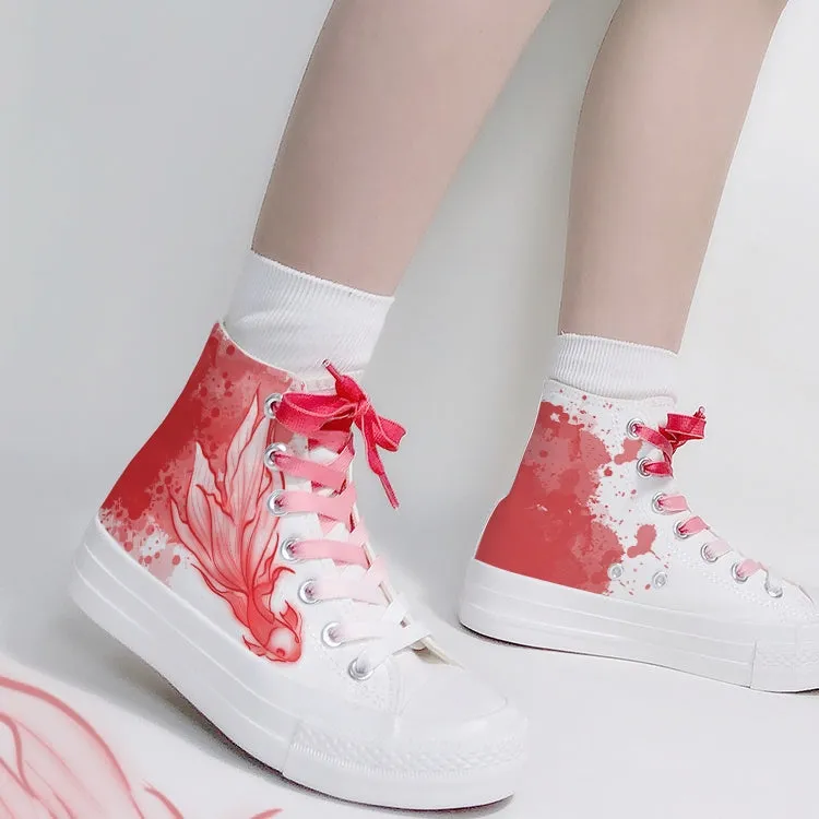 Cartoon Red Graffiti High Top Canvas Shoes