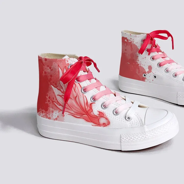 Cartoon Red Graffiti High Top Canvas Shoes