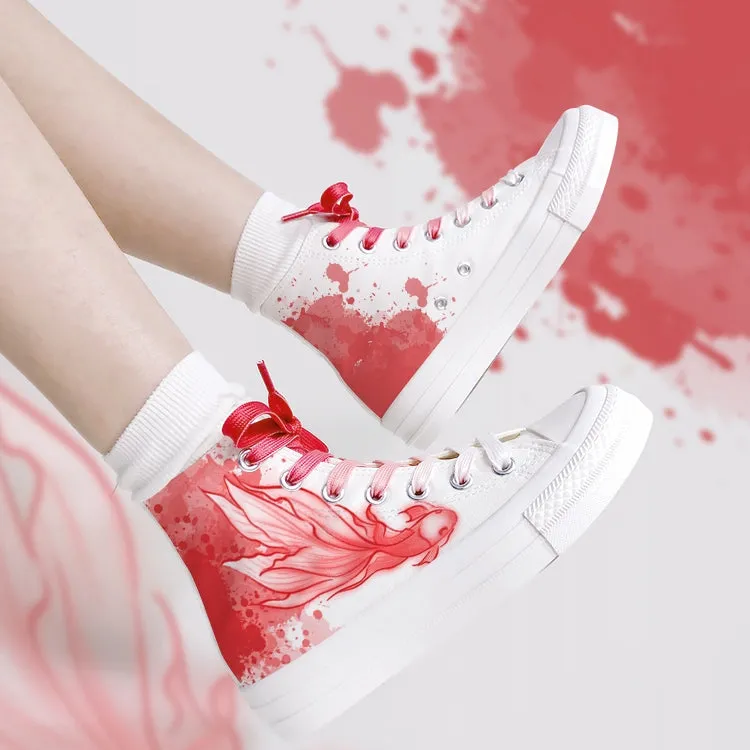Cartoon Red Graffiti High Top Canvas Shoes