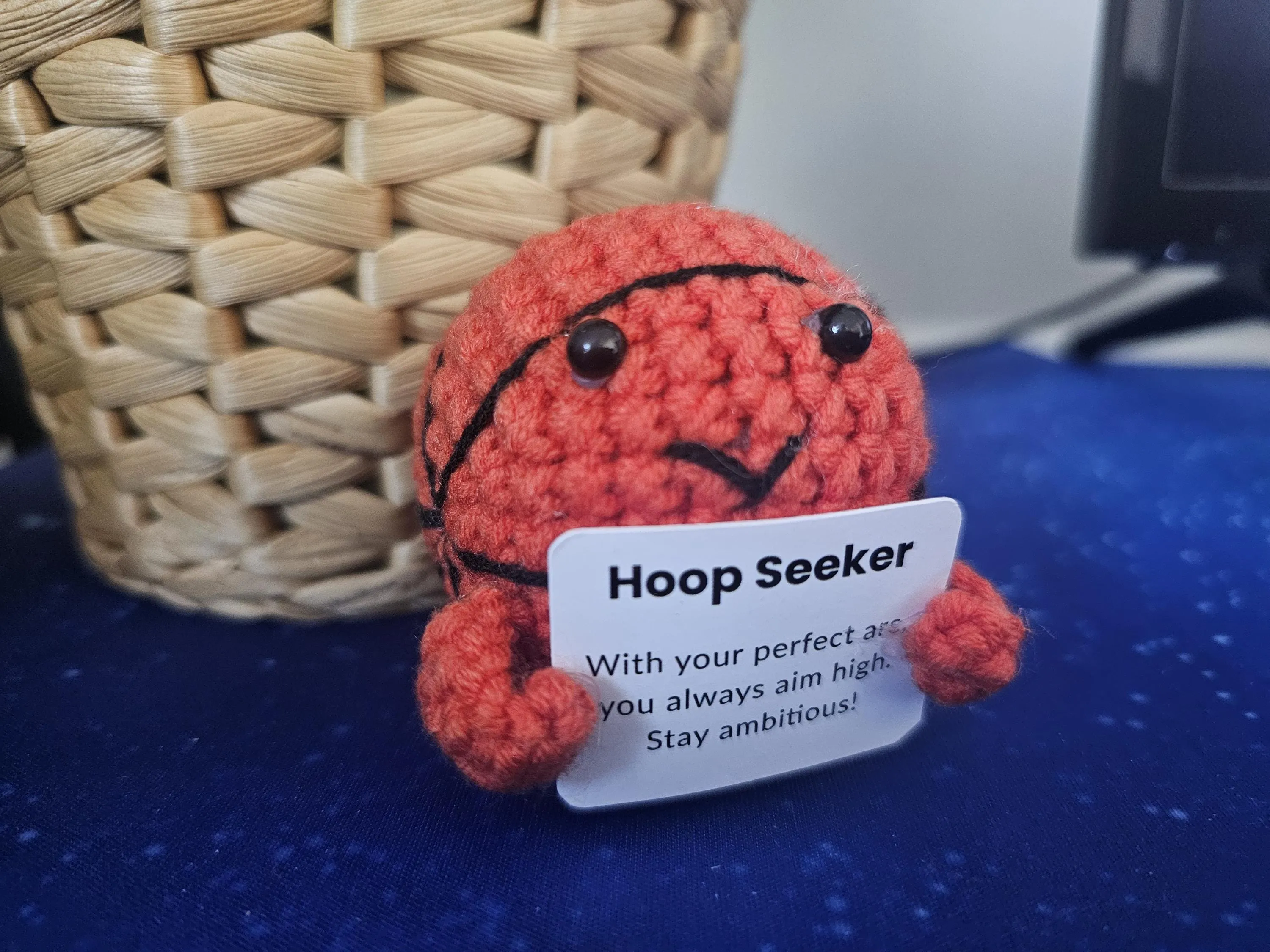 Crochet Positive Basketball Motivation Crochet Gift for Friend Desktop Amigurumi Accessory for Coworker Encouraging Gift for Mental Health
