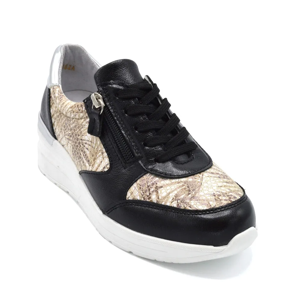 DB Wolf - Ladies Feather Lite Extra Wide Trainer - 2V and 6V Width Fittings - Black/Beige