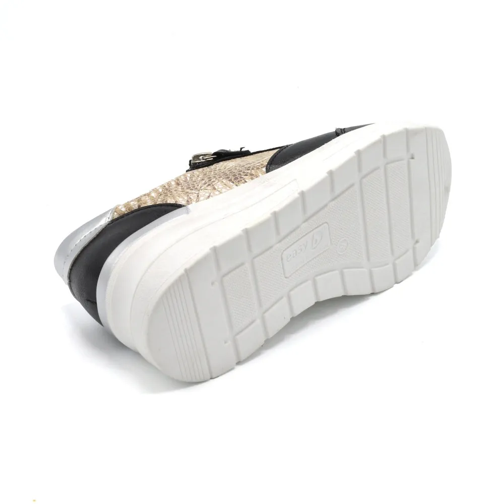 DB Wolf - Ladies Feather Lite Extra Wide Trainer - 2V and 6V Width Fittings - Black/Beige