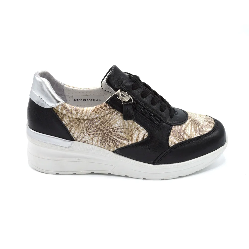 DB Wolf - Ladies Feather Lite Extra Wide Trainer - 2V and 6V Width Fittings - Black/Beige