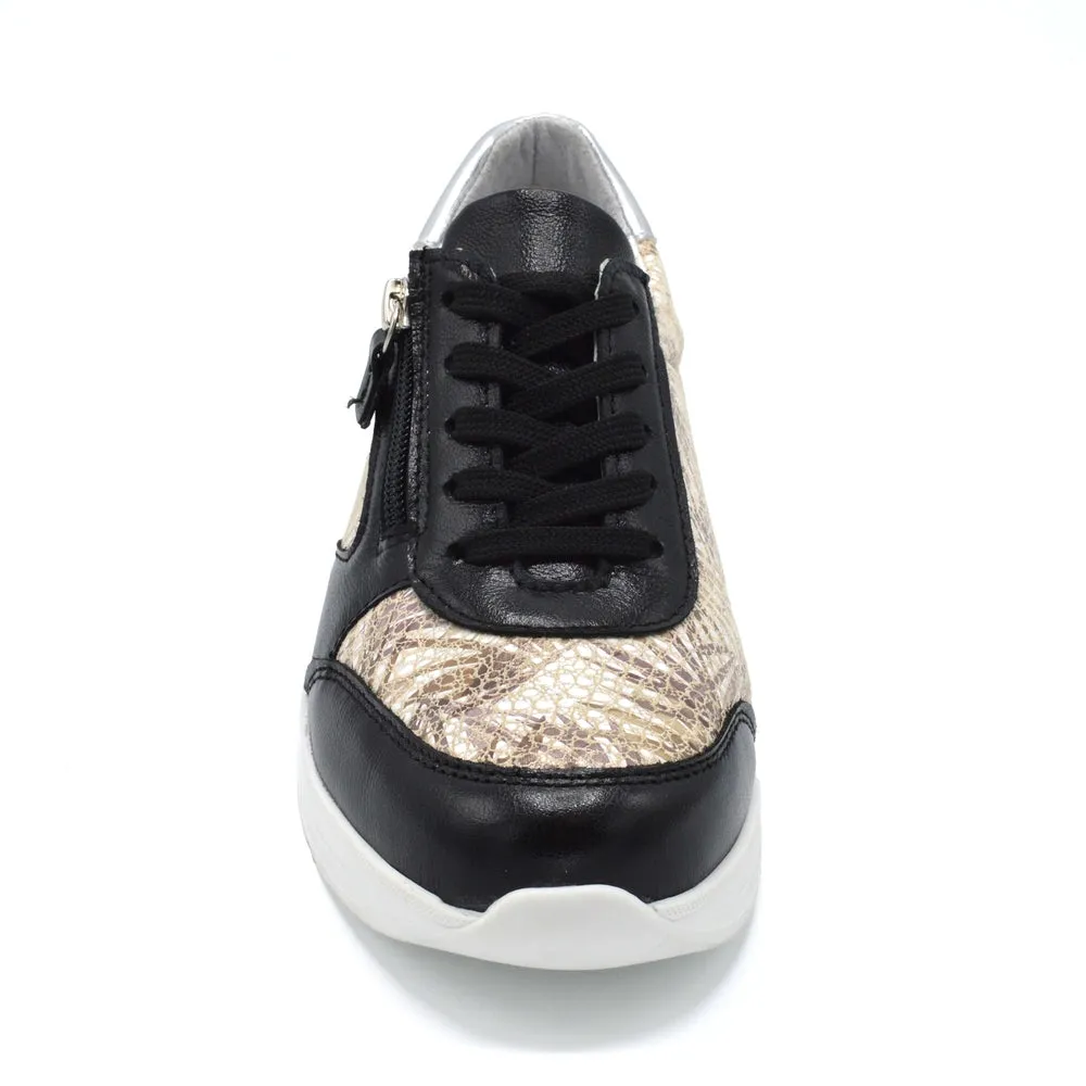 DB Wolf - Ladies Feather Lite Extra Wide Trainer - 2V and 6V Width Fittings - Black/Beige