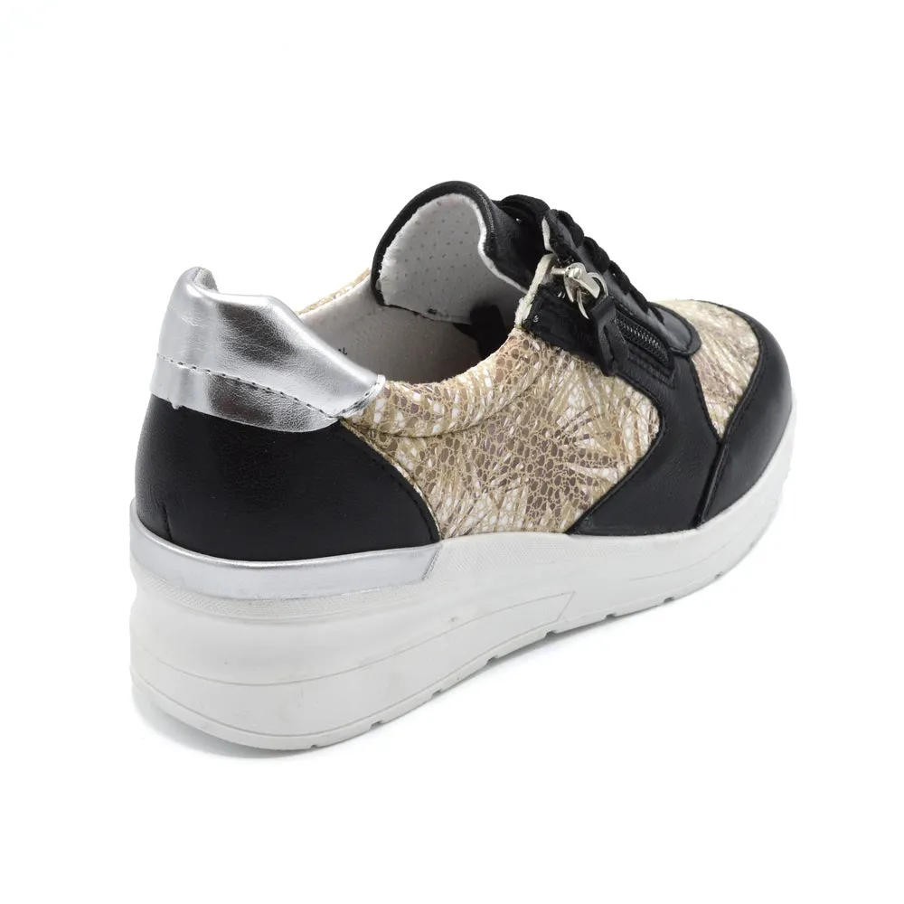DB Wolf - Ladies Feather Lite Extra Wide Trainer - 2V and 6V Width Fittings - Black/Beige