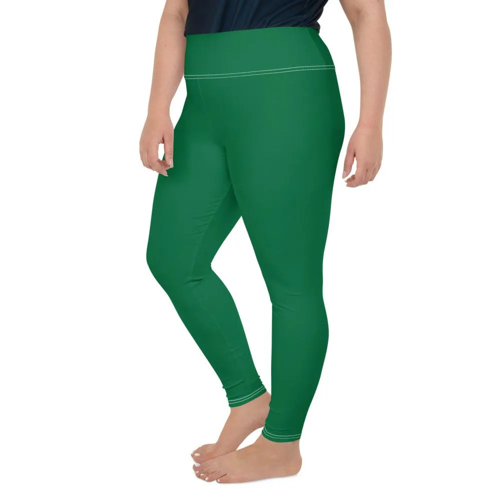 Elf Green Tights, Solid Color Print Plus Size Premium Quality Women's Leggings- Made in USA/EU