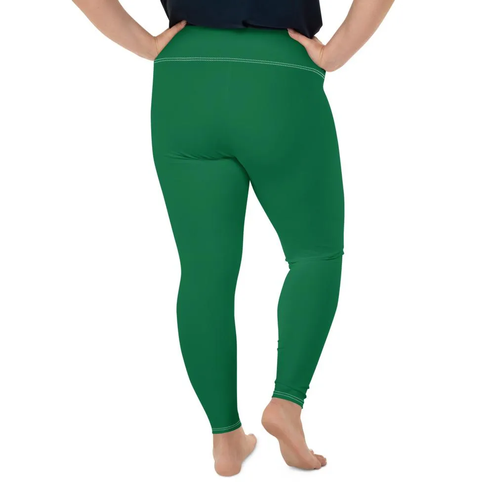 Elf Green Tights, Solid Color Print Plus Size Premium Quality Women's Leggings- Made in USA/EU