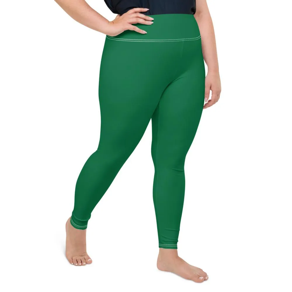 Elf Green Tights, Solid Color Print Plus Size Premium Quality Women's Leggings- Made in USA/EU