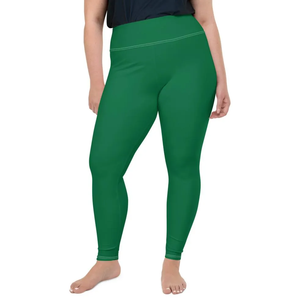 Elf Green Tights, Solid Color Print Plus Size Premium Quality Women's Leggings- Made in USA/EU
