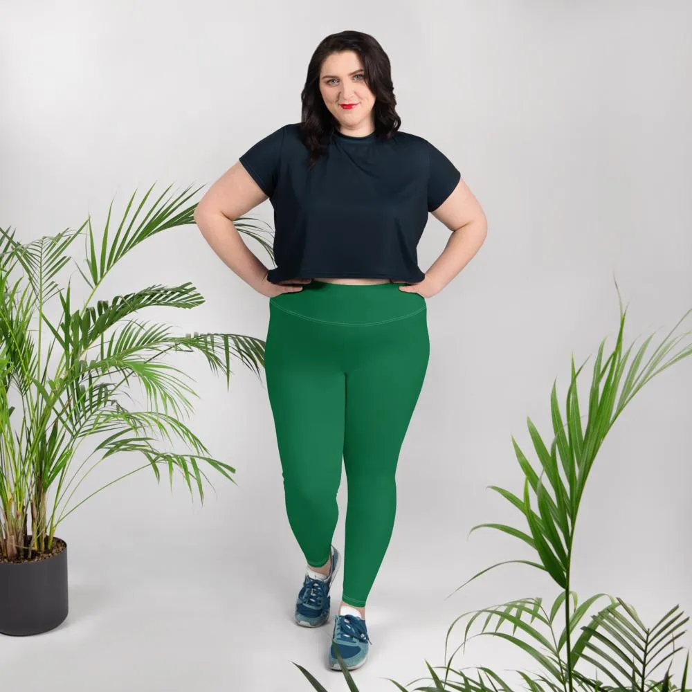 Elf Green Tights, Solid Color Print Plus Size Premium Quality Women's Leggings- Made in USA/EU