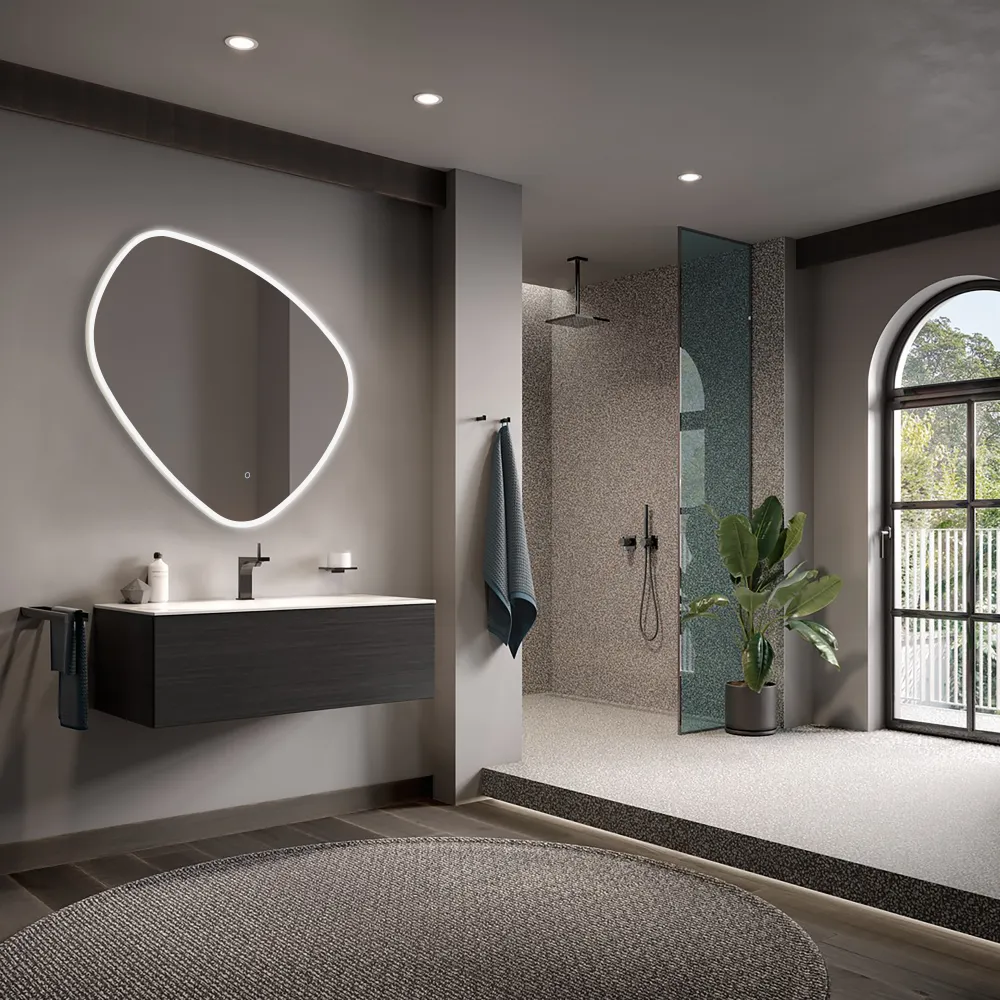 Eva Irregular Shaped LED Lighted Mirror with Dimmer & Defogger - Available in 2 Sizes