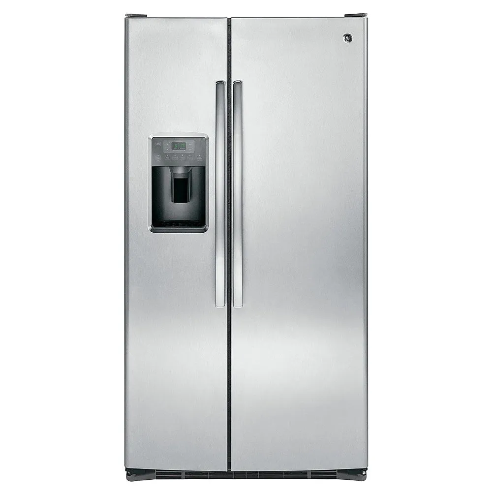 GE-25.4 Cu Ft. Frost Free Side by Side Refrigerator with Thru the Door Ice and Water-Stainless steel