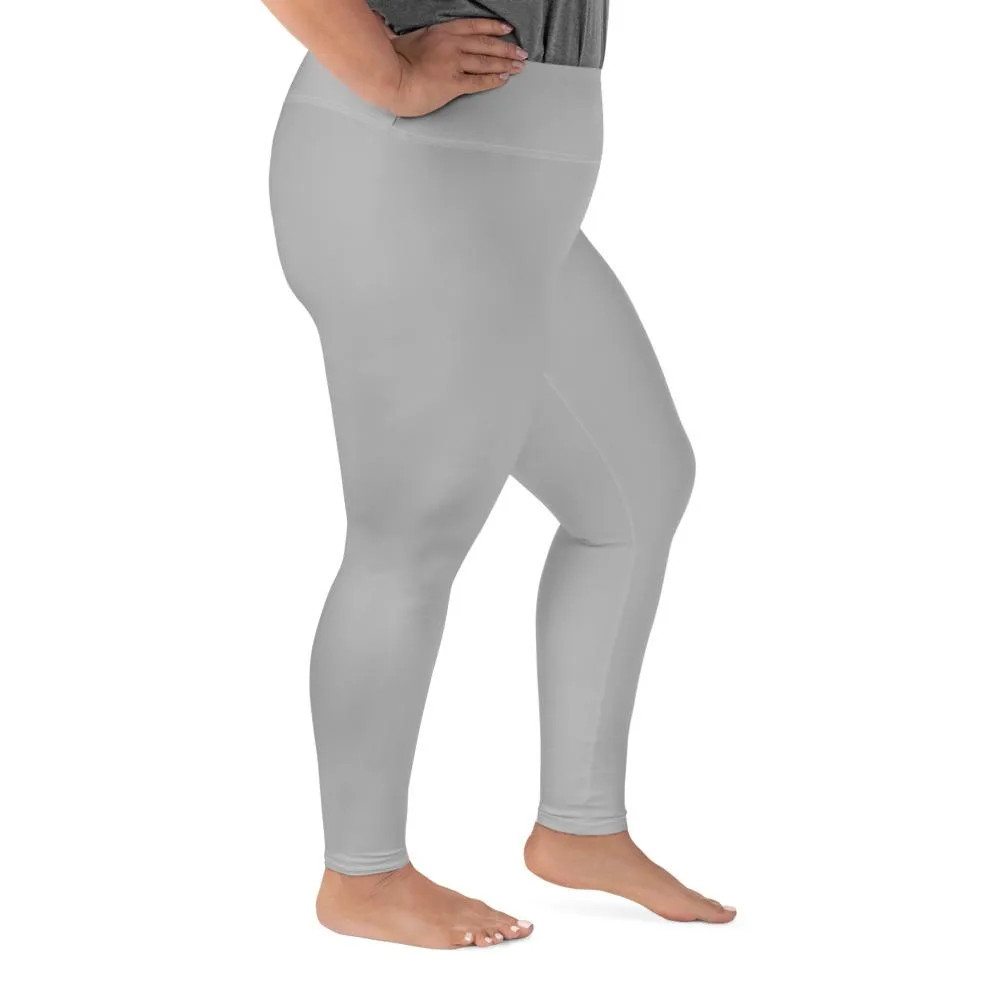 Gray Women's Tights, Medium Gray Solid Color Print Women's Plus Size Best Quality Leggings- Made in USA/EU