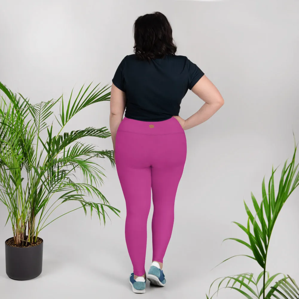 Gum Hot Solid Pink Tights, Best Premium Women's Plus Size Leggings Yoga Pants -Made in USA/EU