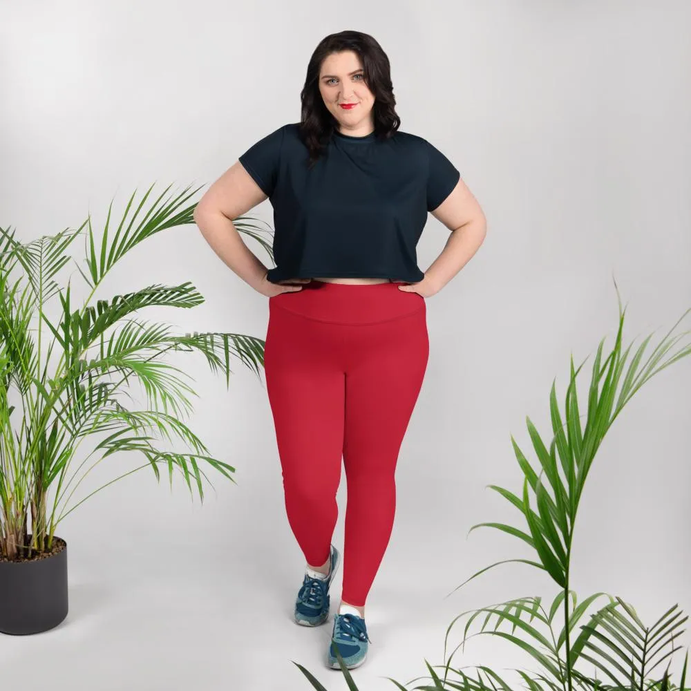 Hot Red Women's Tights, Kiss Solid Color Print Women's Plus Size Best Quality Leggings-Made in USA/EU