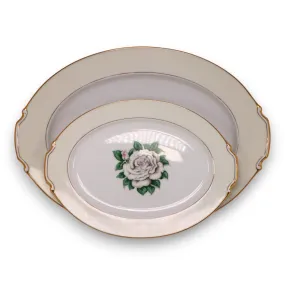 Kings Court 2pc White Rose Oval Serving Platters 17" and 13" Vintage 1960's