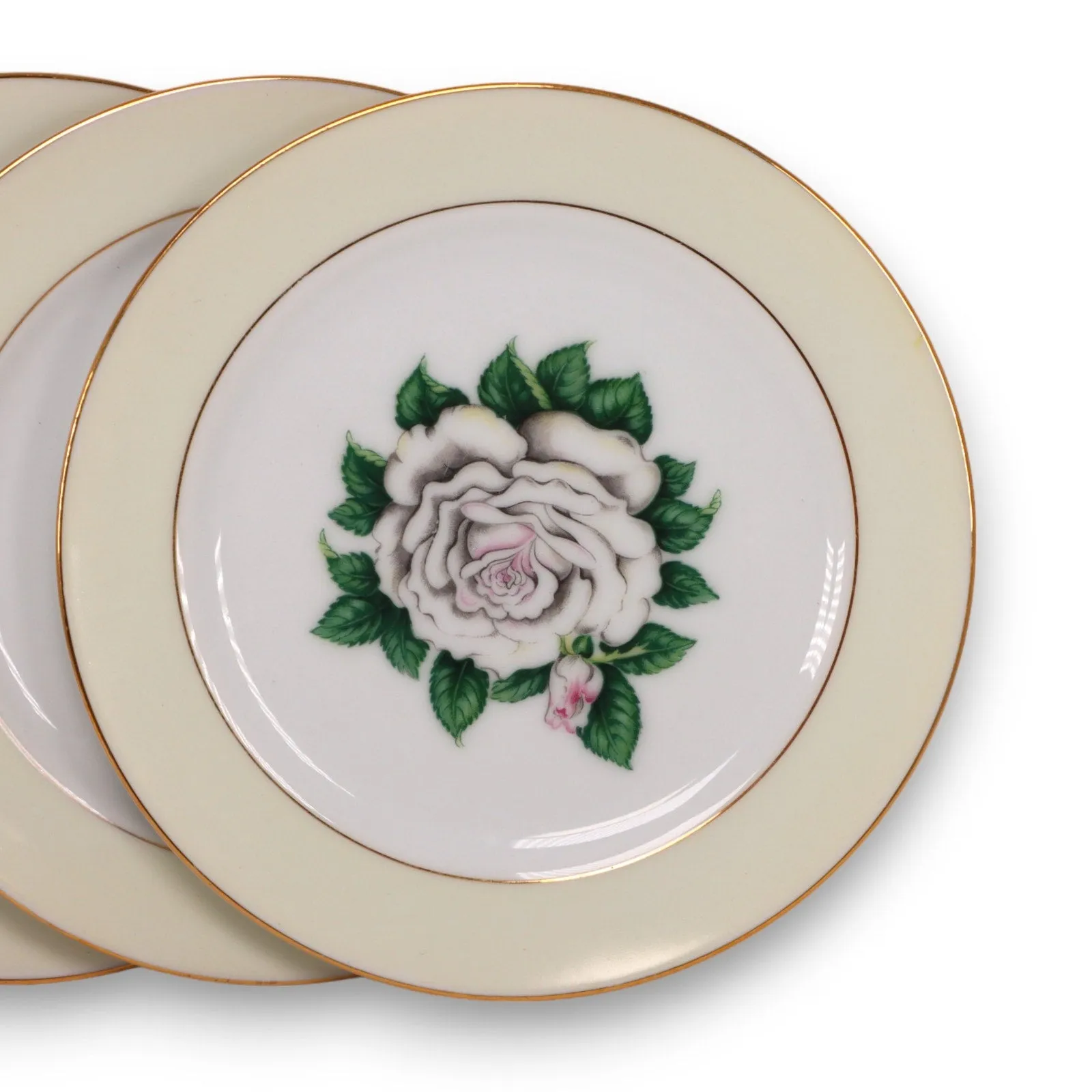 Kings Court 4pc China White Rose Bread Butter Plate 6 5/8" Vintage 1960's