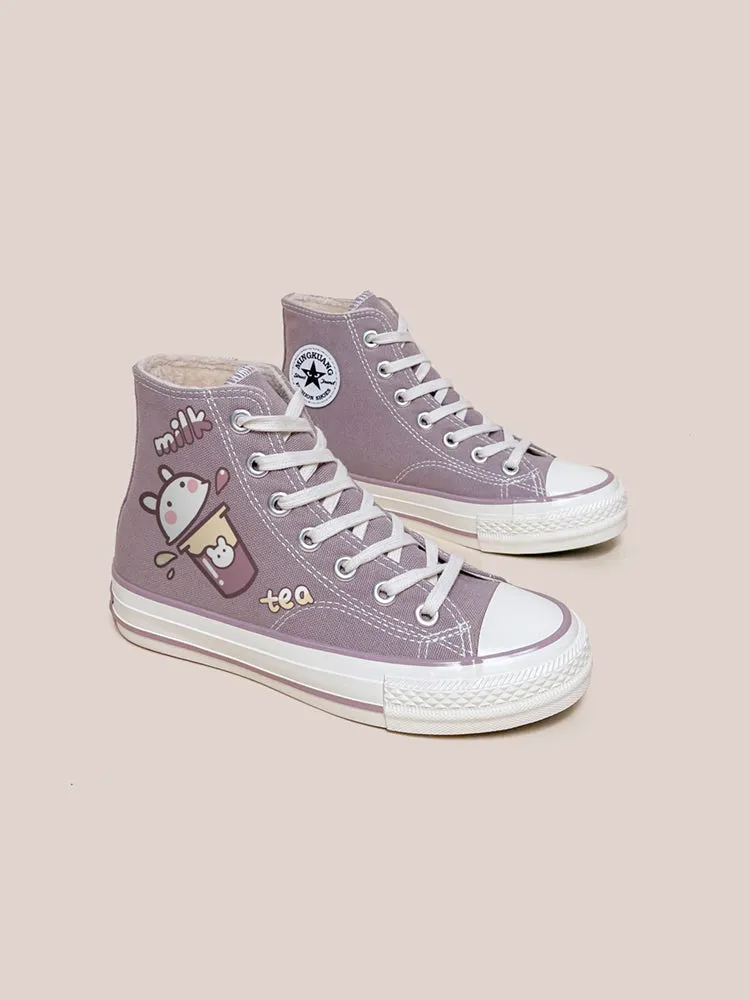 Korean-style Purple Printed Canvas Shoes