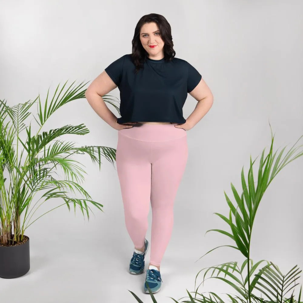 Light Pale Pink Plus Size Tights, Solid Color Print Women's Best Quality Plus Size Leggings-Made in USA/EU