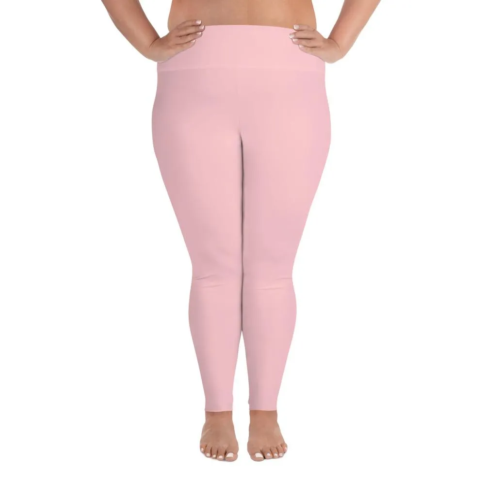 Light Pale Pink Plus Size Tights, Solid Color Print Women's Best Quality Plus Size Leggings-Made in USA/EU