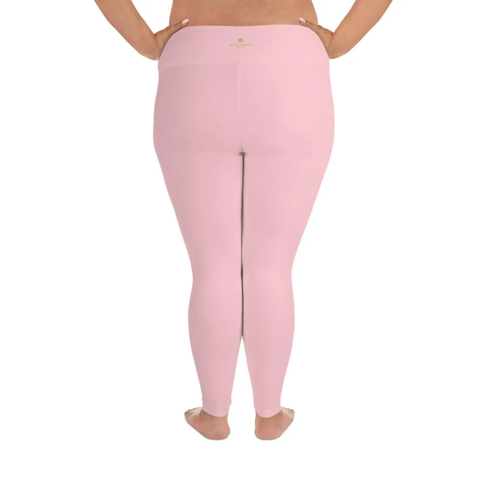 Light Pale Pink Plus Size Tights, Solid Color Print Women's Best Quality Plus Size Leggings-Made in USA/EU