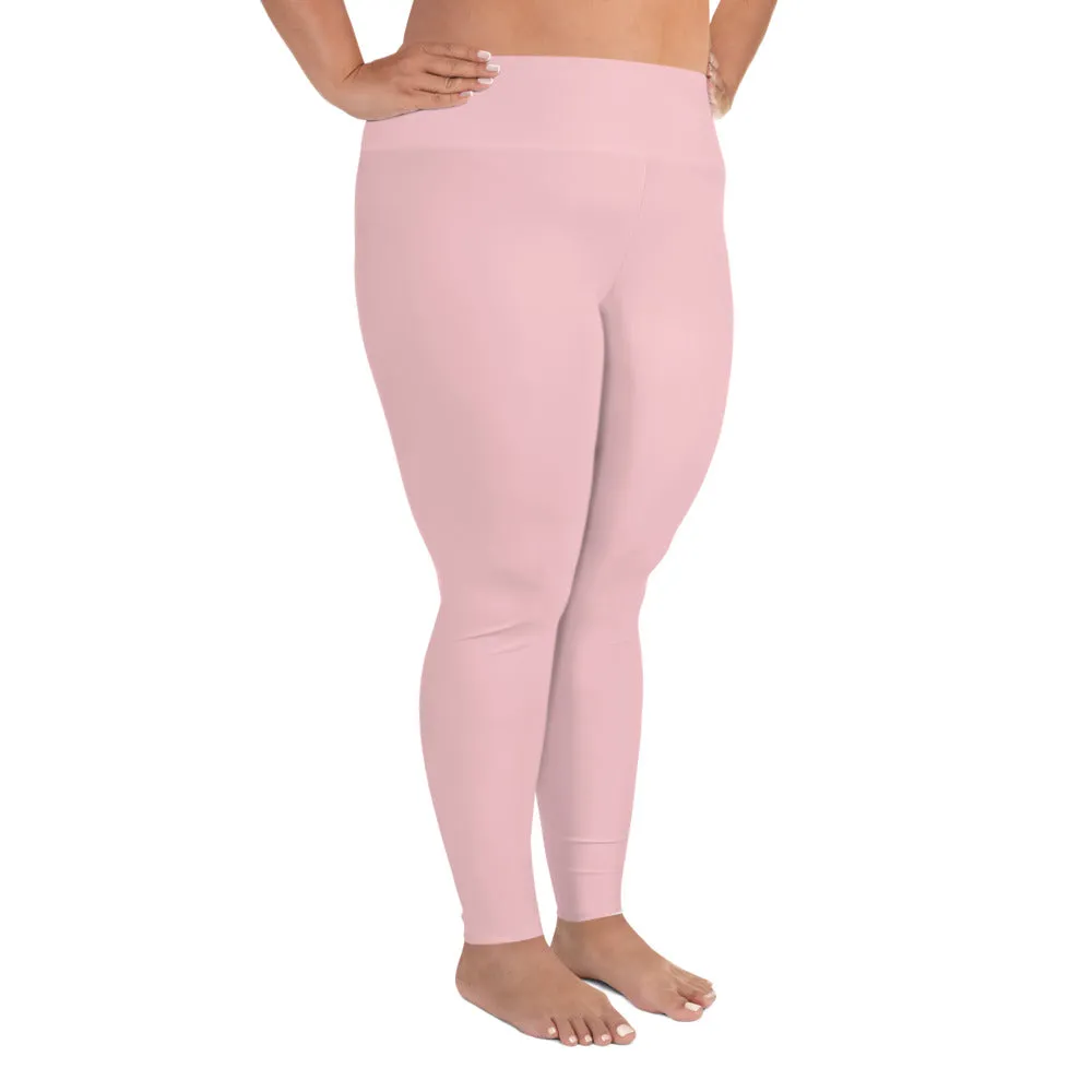 Light Pale Pink Plus Size Tights, Solid Color Print Women's Best Quality Plus Size Leggings-Made in USA/EU