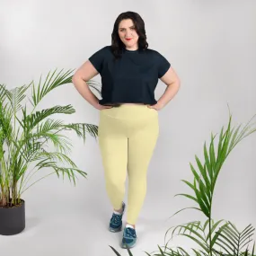 Light Pale Yellow Women's Tights, Solid Color Print Women's Plus Size Pastel Leggings- Made in USA/EU