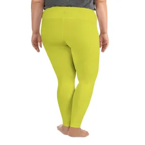 Lime Yellow Women's Tights, Solid Color Print Women's Plus Size Best Quality Leggings- Made in USA/EU