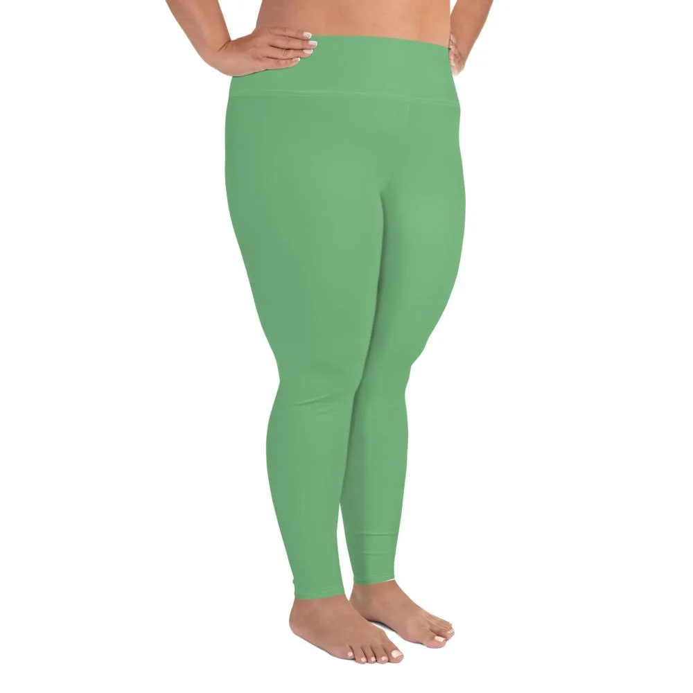Mint Pastel Green Tights, Green Solid Color Print Best Good Quality Plus Size Leggings- Made in USA/EU