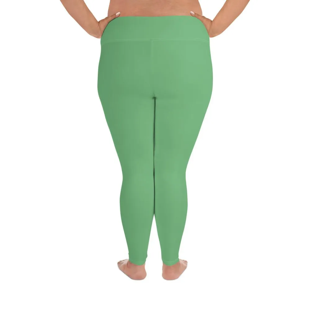Mint Pastel Green Tights, Green Solid Color Print Best Good Quality Plus Size Leggings- Made in USA/EU