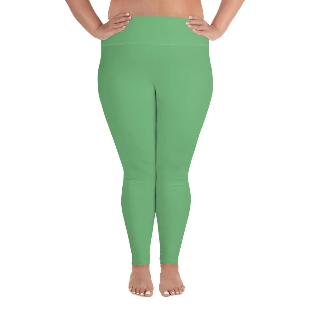Mint Pastel Green Tights, Green Solid Color Print Best Good Quality Plus Size Leggings- Made in USA/EU