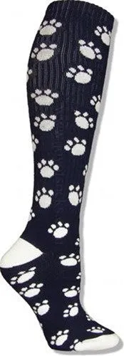 Navy and White Paw Prints Athletic Knee High Socks (Medium)